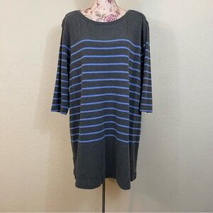Land’s End sz:2X Blue & Gray Striped 3/4th Sleeve Top Slit Sides